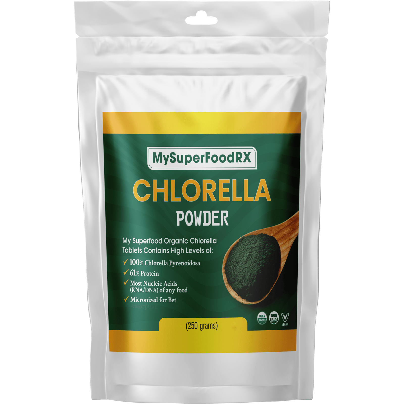 Organic Chlorella Powder - 60% Protein Superfood - Keto - Friendly & Paleo Approved - Mysuperfoodrx