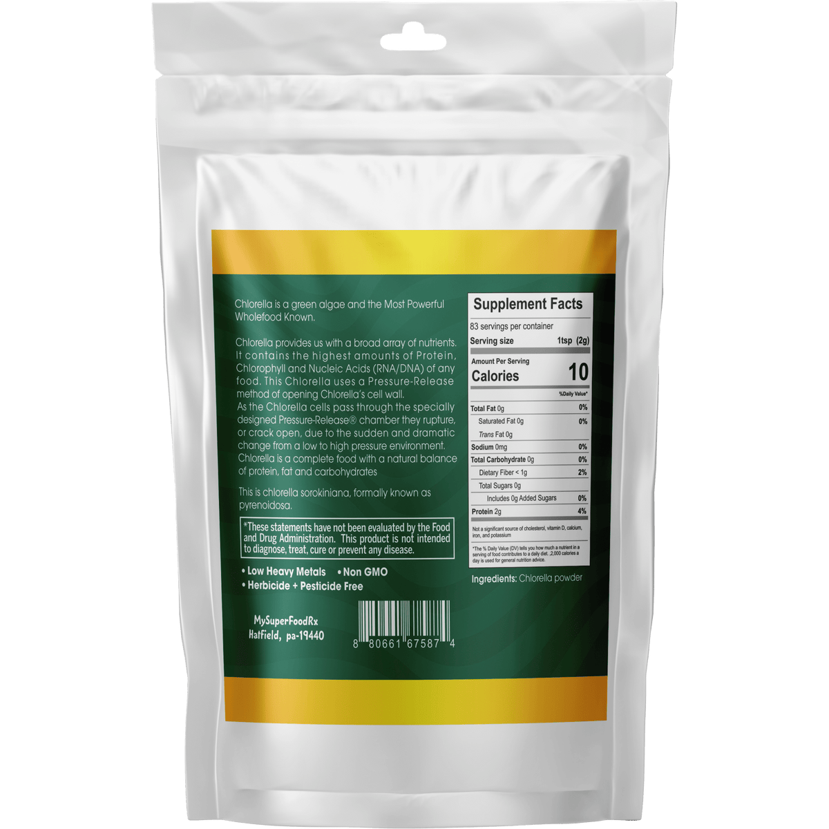 Organic Chlorella Powder - 60% Protein Superfood - Keto - Friendly &amp; Paleo Approved - Mysuperfoodrx