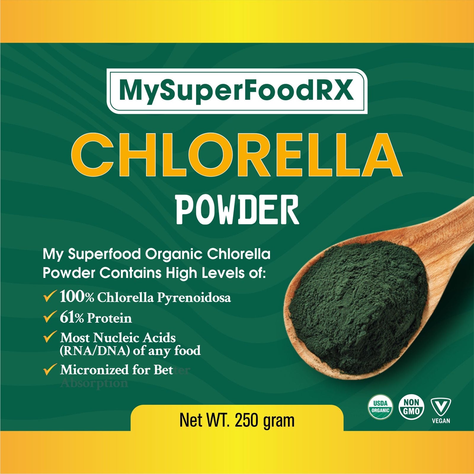 Organic Chlorella Powder - 60% Protein Superfood - Keto - Friendly & Paleo Approved - Mysuperfoodrx