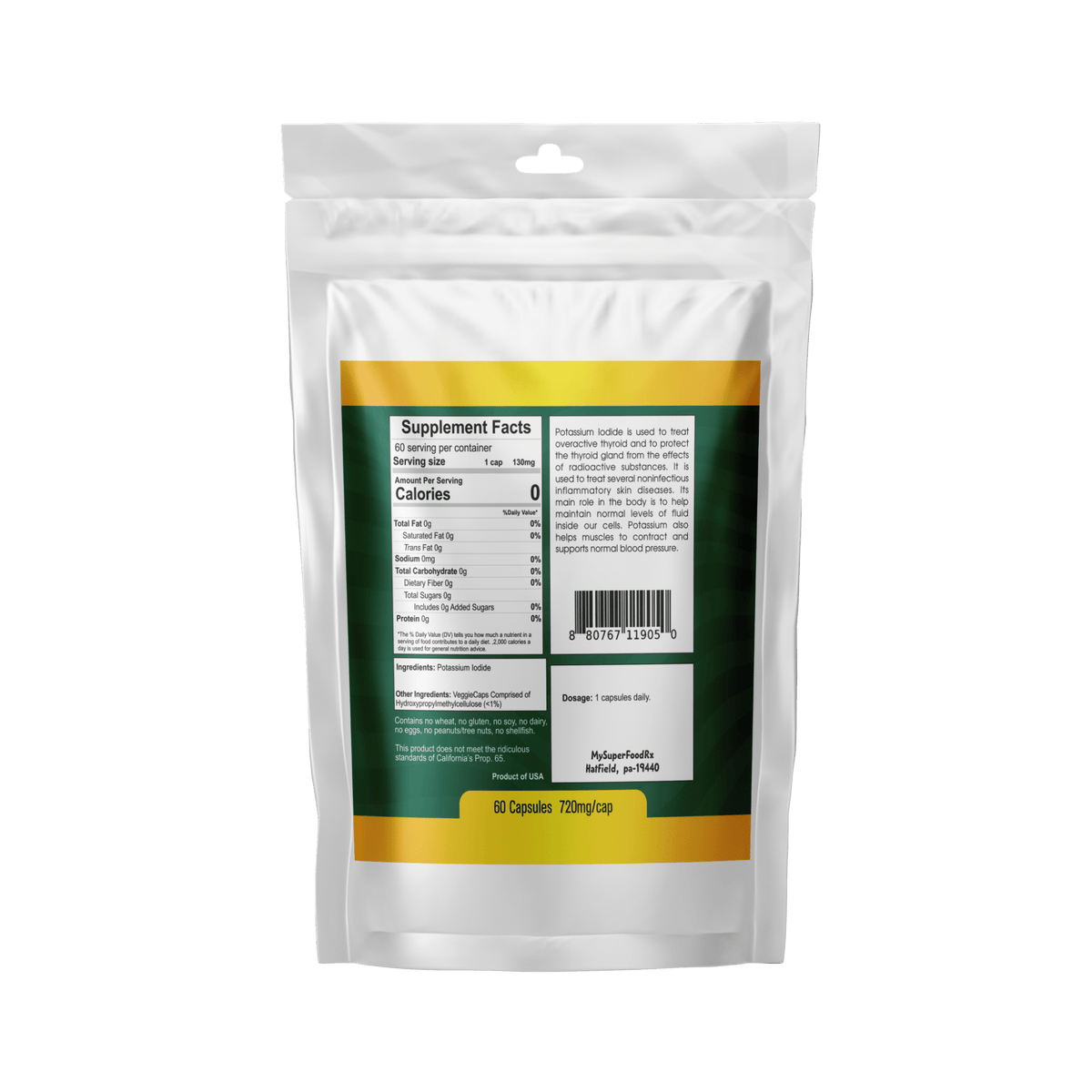 Potassium Iodide W/ Maltodextrin 60 Capsules (720mg) - Mysuperfoodrx