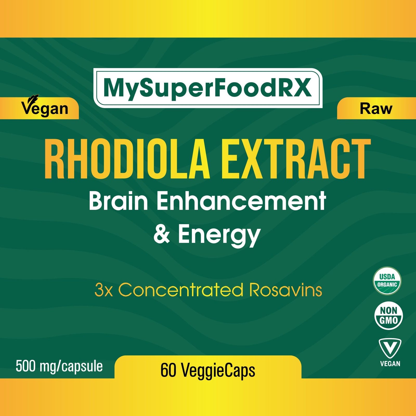 Rhodiola Rosea Adaptogen Herb Capsules - Stress Management & Energy Boost - 60 Caps - Mysuperfoodrx