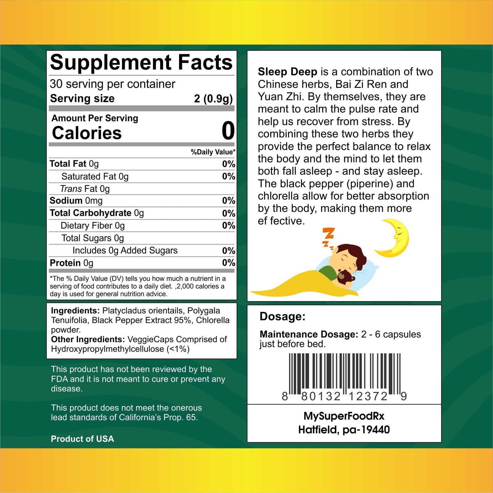 Sleep Deep Herbal Sleep Aid - Promotes Restfulness & Stress Relief - Made in USA - 60 Capsules - Mysuperfoodrx